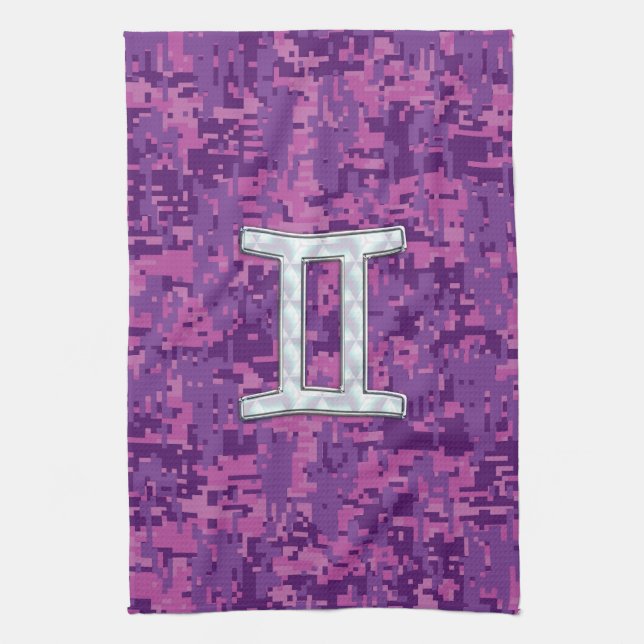 Pearl Like Gemini Zodiac Symbol Digital Camouflage Tea Towel (Vertical)