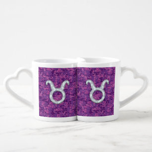 Pearl Like Taurus Zodiac Sign Fuchsia Digital Camo Coffee Mug Set