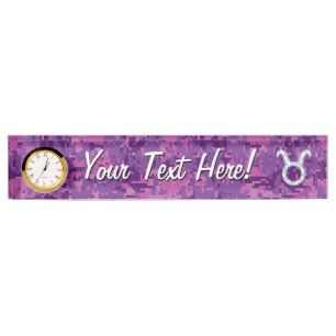 Pearl Like Taurus Zodiac Sign Fuchsia Digital Camo Nameplate