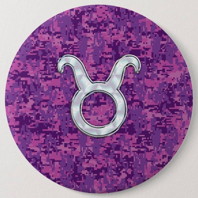 Pearl Like Taurus Zodiac Sign on Pink Digital Camo 6 Cm Round Badge (Front)