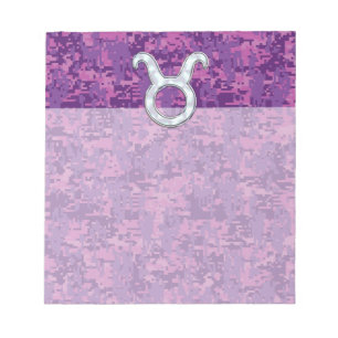 Pearl Like Taurus Zodiac Sign on Pink Digital Camo Notepad