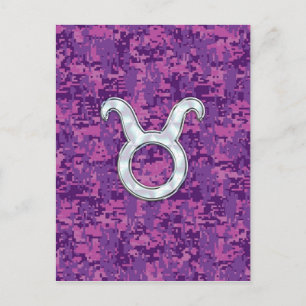 Pearl Like Taurus Zodiac Sign on Pink Digital Camo Postcard