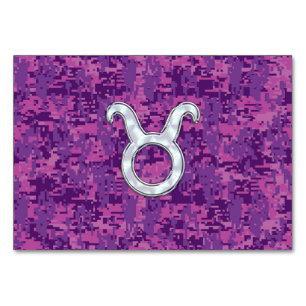 Pearl Like Taurus Zodiac Sign on Pink Digital Camo Table Number