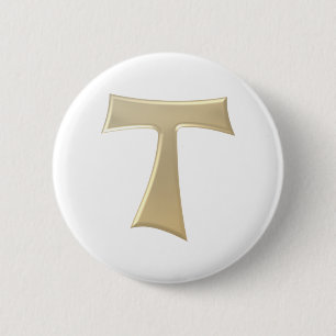 Pearl Look Franciscan Tau Cross 6 Cm Round Badge