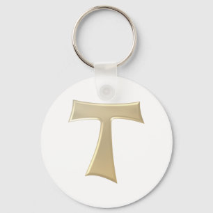 Pearl Look Franciscan Tau Cross Key Ring