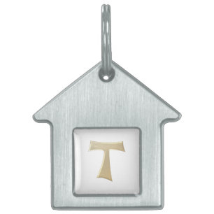 Pearl Look Franciscan Tau Cross Pet ID Tag