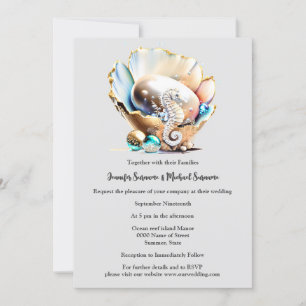 Pearl lustre shell seahorse fantasy bubbles beach invitation