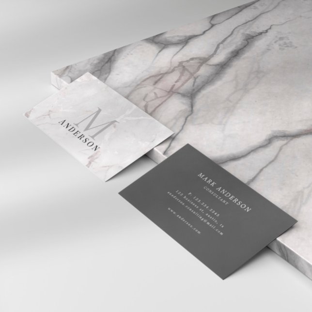 Pearl Marble Masculine Double Monogram Business Card (Creator Uploaded)