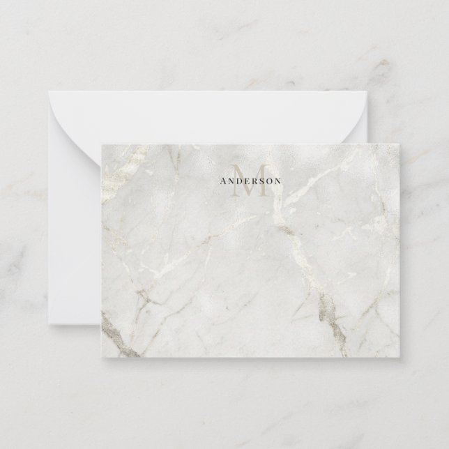Pearl Marble Masculine double monogram Card (Front)