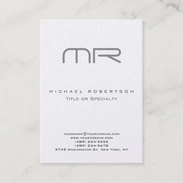 Pearl Modern Monogram White Clean Business Card (Front)