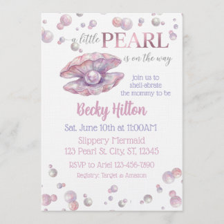 Pearl on the Way, Pink Watercolor Baby Shower Invitation