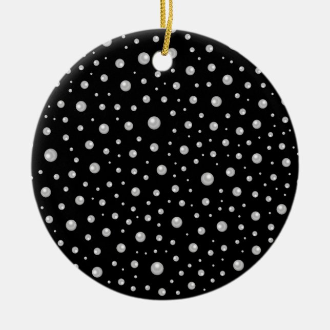 Pearl Pattern on Black Background Ceramic Ornament (Front)