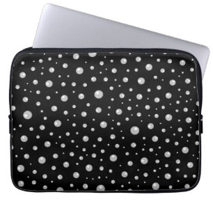 Pearl Pattern on Black Background Laptop Sleeve