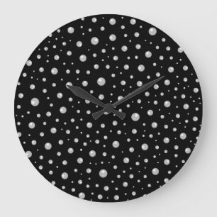 Pearl Pattern on Black Background Large Clock