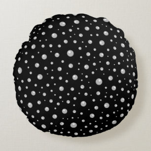 Pearl Pattern on Black Background Round Cushion
