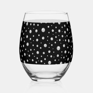 Pearl Pattern on Black Background Stemless Wine Glass