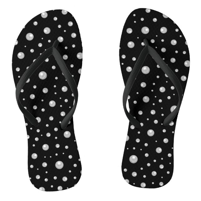 Pearl Pattern on Black Background Thongs (Footbed)