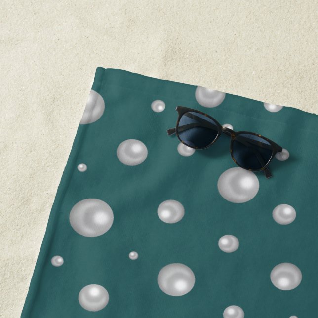 Pearl Pattern on Transformative Teal Background Beach Towel (In Situ)