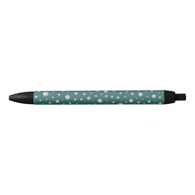 Pearl Pattern on Transformative Teal Background Black Ink Pen (Front)