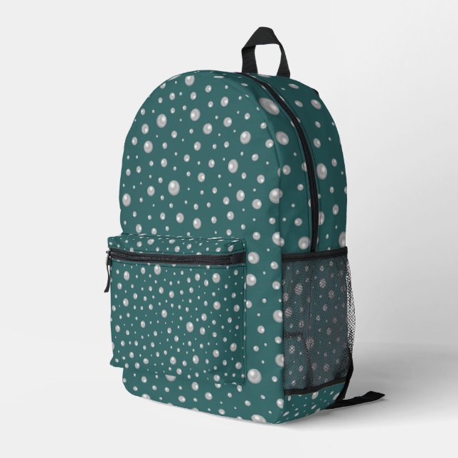 Pearl Pattern on Transformative Teal Background Printed Backpack (Back Corner Right)