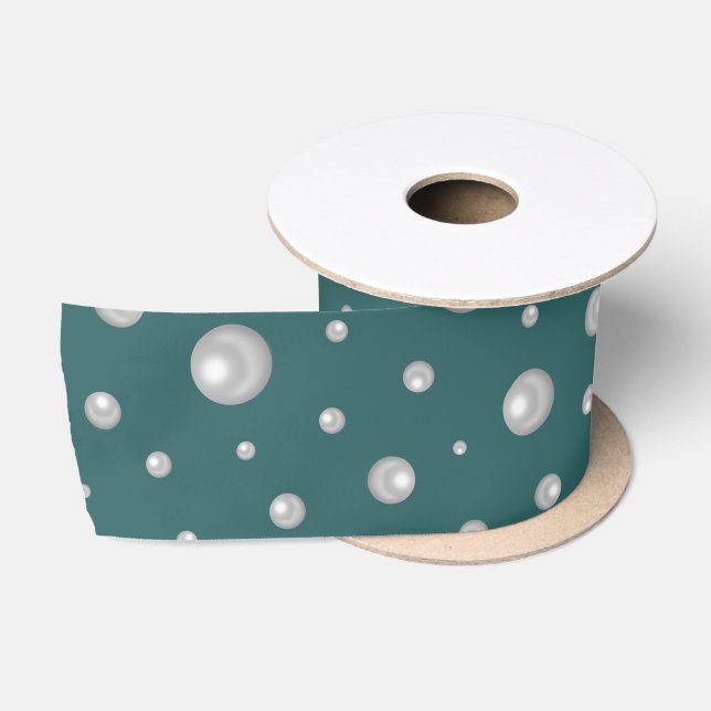Pearl Pattern on Transformative Teal Background Satin Ribbon (Spool)