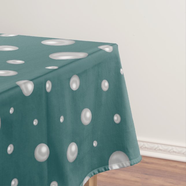 Pearl Pattern on Transformative Teal Background Tablecloth (In Situ)