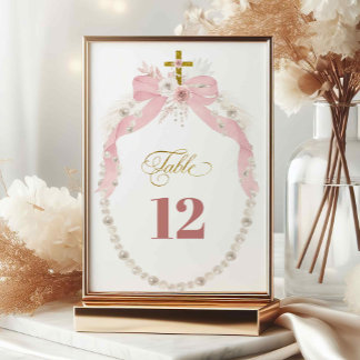 Pearl Pink Boho First Holy Communion Table Number