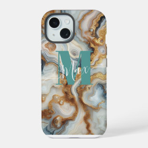 Pearl Pink Botswana Agate Golden Custom Monogram iPhone 15 Case