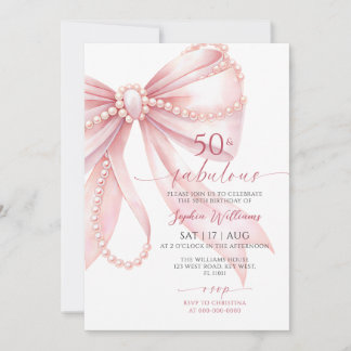 Pearl Pink Bow 50 & Fabulous Birthday Invitation