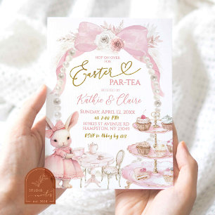 Pearl Pink Bow Coquette Easter Par Tea Invitation