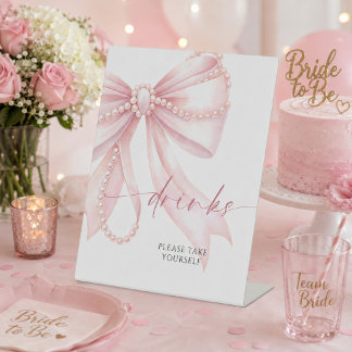Pearl Pink Bow Drinks Pedestal Sign