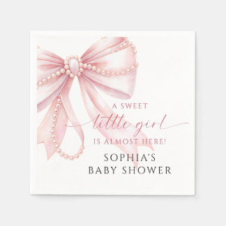 Pearl Pink Bow Sweet Little Girl Baby Shower Napkin