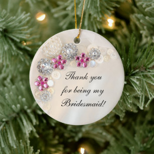 Pearl Pink Diamond Buttons Bridesmaid Thank You Ceramic Ornament