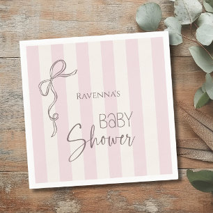 Pearl Pink Stripes Bow Coquette Clean Baby Shower Napkin