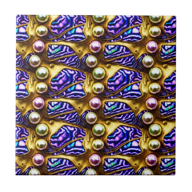Pearl puau shell repeating seamless glam pattern ceramic tile (Front)