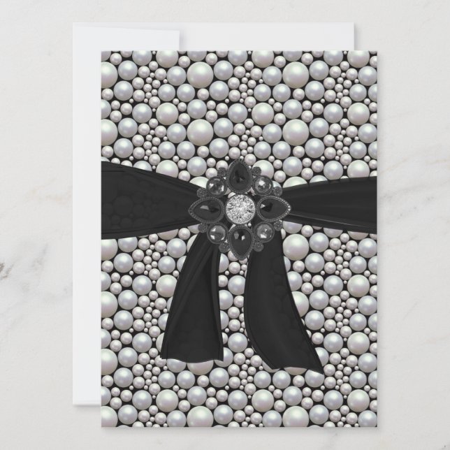 Pearl Ribbon & Rhinestone Invitation (Front)