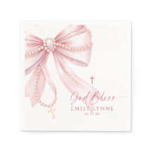 Pearl Rosary Pink Bow Baptism