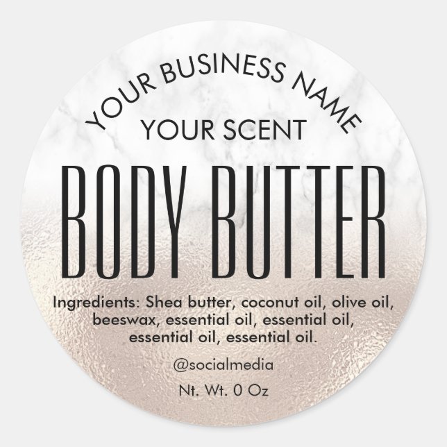 Pearl Rose Foil Marble Body Butter Labels (Front)
