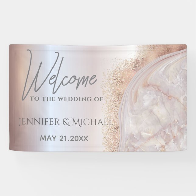 Pearl rose gold marble agate calligraphy metallic banner (Horizontal)