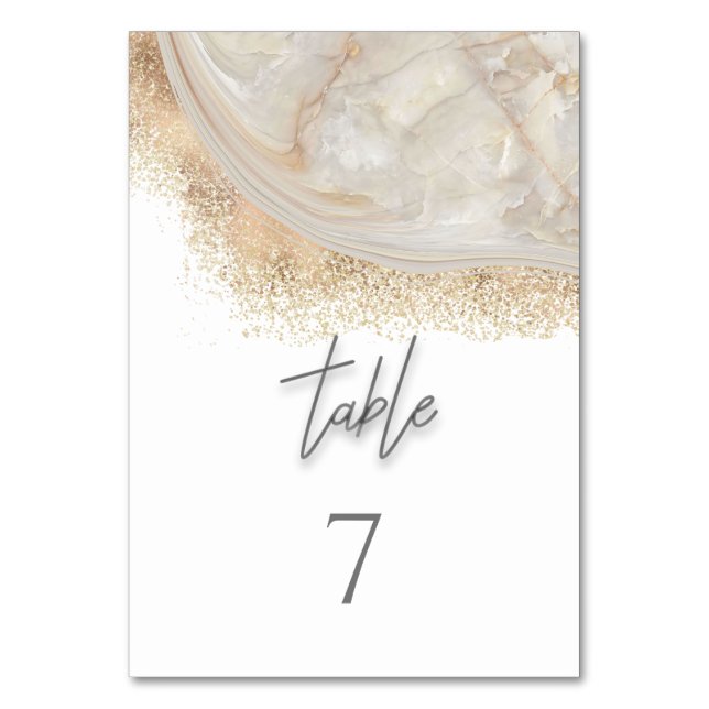 Pearl rose gold marble agate calligraphy table number (Front)