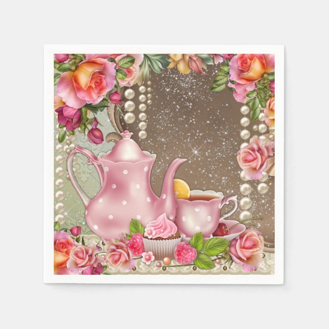 Pearl Rose Tea Party Bridal Shower Napkin (Front)