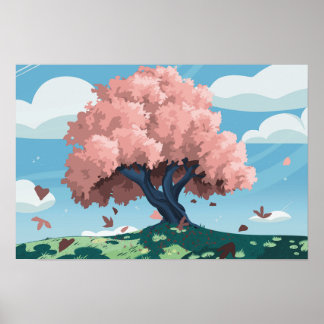 Pearl’s Tree: Stylised Cherry Blossom Landscape  Poster