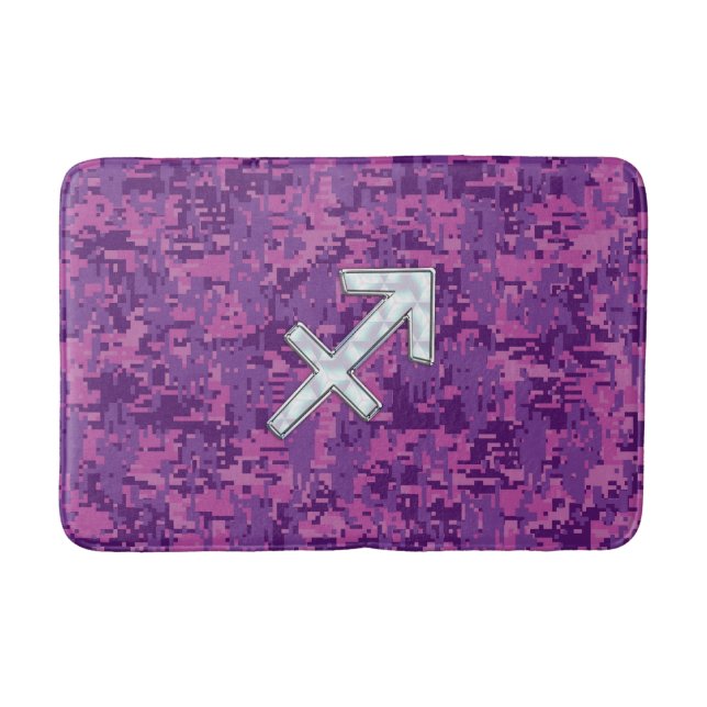 Pearl Sagittarius Zodiac Sign Fuchsia Digital Camo Bath Mat (Front)