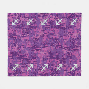 Pearl Sagittarius Zodiac Sign Fuchsia Digital Camo Fleece Blanket
