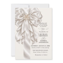 Pearl Satin Bow Elegant Wedding Invitation