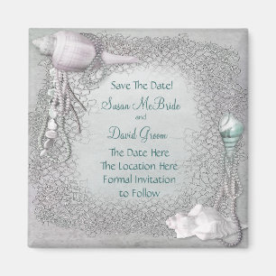 Pearl Seashell Beach Wedding Save The Date Magnet