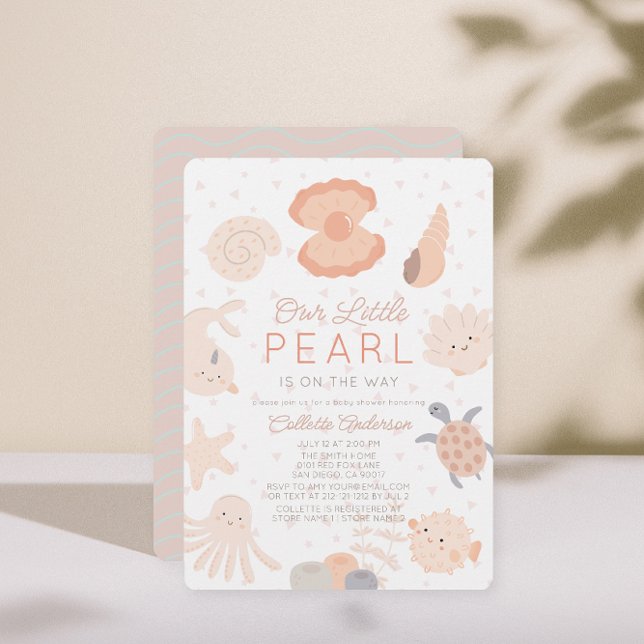 Pearl Seashell Creatures Pink Girl Baby Shower Invitation (Creator Uploaded)