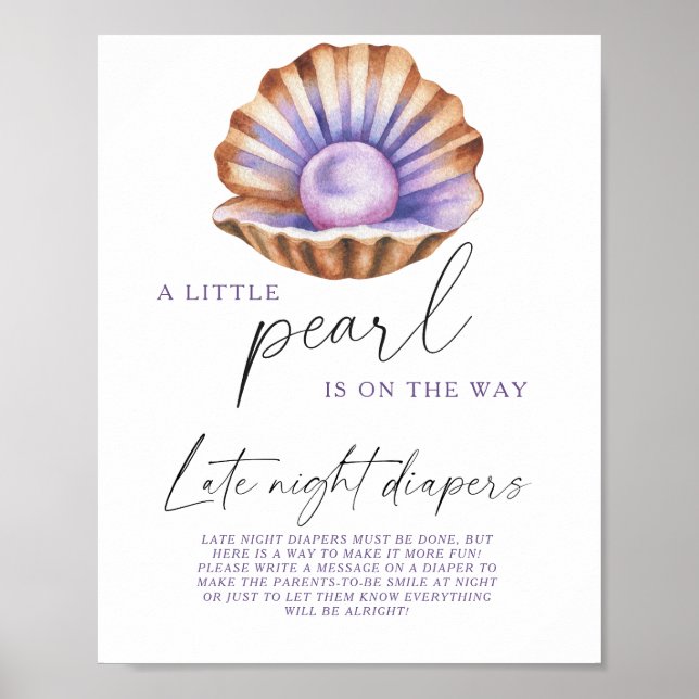 Pearl shell baby shower Late night diapers game Poster (Front)