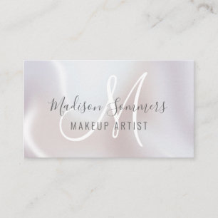 Pearl Shimmer Monogram Makeup Artist Business Card