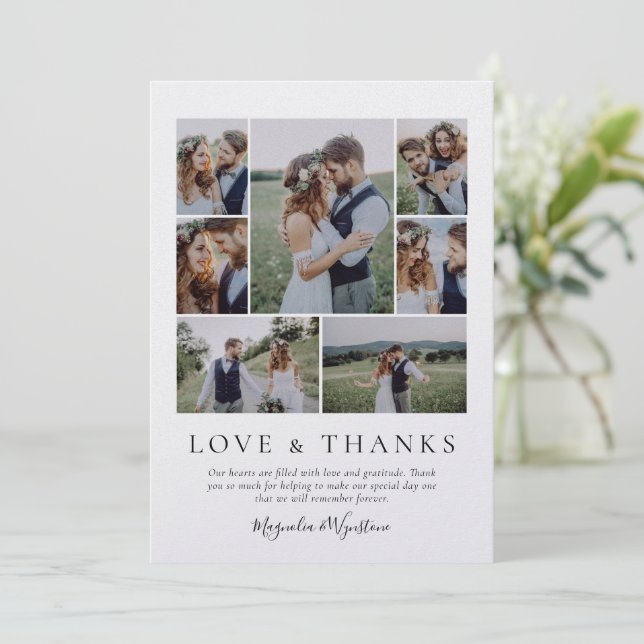 Pearl Shimmer Photo Love and Thanks Wedding Thank You Card (Standing Front)